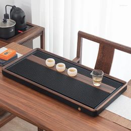Tea Trays Large Size Rectangular Solid Wood Tray Black Drainage Type Table Chinese Chaban Luxury Home Decorative