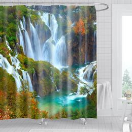 Shower Curtains 1/4pcs Beautiful Waterfall Pattern Curtain Set Scenery Bath With Hooks Polyester Bathroom Decora