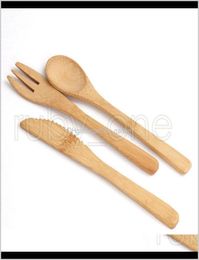 Flatware Sets Tableware 16Cm Natural Bamboo Cutlery Knife Fork Spoon Outdoor Camping Dinnerware Set Kitchen Tools 3Pcsset Uogfi 2W6357985