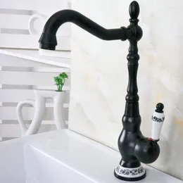 Kitchen Faucets Black Oil Brass Single Handle Hole Deck Mount Sink Faucet Swivel Spout Bathroom Basin Cold And Mixer Tap 2nf656