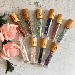 Storage Bottles 10ml Essential Oil Roll On Roller Ball Healing Crystal Chips Semiprecious Stones Refillable Bottle Bamboo Cap
