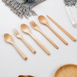 Dinnerware Sets 3Pcs Wooden Cutlery Spoon Fork Chopstick Suit Environmental Kitchen Tool Tableware Supplies