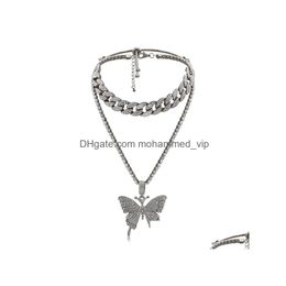 Chains Women Hip Hop Diamond Cuban Buckle Necklace Simple Butterfly Fashion Jewelry 4 Colors Drop Delivery Necklaces Pendants Dhb6C