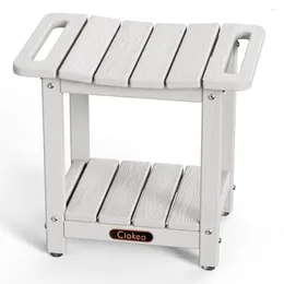 Storage Boxes HDPE Shower Bench With Shelf White Stool Shaving Legs Foot Rest Waterproof Inside Seat Sturdy And Stylish