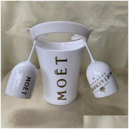 Ice Buckets And Coolers 2Glassadd1Bucket New Moet Champagne Flutes Glasses Plastic Wine Cooler Dishwasher White Acrylic Drop Delivery Ot3Uz