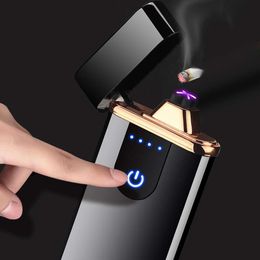 Hot Sale Metal Usb Rechargeable Double Arc Touch Ignition Lighter Battery Indicator Dual Arc Electric Cigarette Lighter