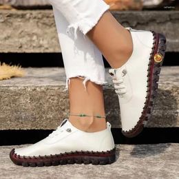 Casual Shoes Spring Women's Shoe Platform Loafers 2024 Lace Up Leather Flat Mom's Mujer Zapatos Chaussure Femme