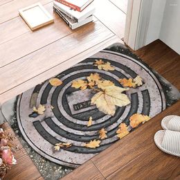 Carpets Leaves Manhole Cover Non-slip Doormat Carpet Living Room Kitchen Mat Welcome Flannel Pattern