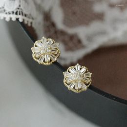 Stud Earrings Real 925 Sterling Silver Zircon Plum Snowflake For Women Cute Exquisite Jewellery Simple Accessories