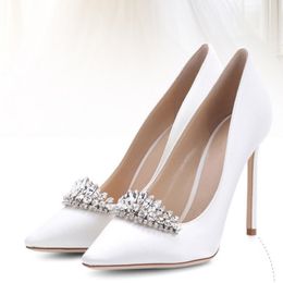 Elegant Designer Satin Women Shoes High Heel for Weddings Sequined Bridal Shoes Summer Prom Party Wear 2098