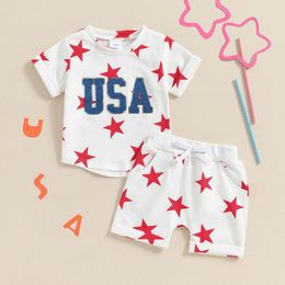 Clothing Sets Independence Day Outfis Summer Toddler Kids Clothes Baby Boys Embroidery Letter Short Sleeve T-shirts Tops Shorts Outfits