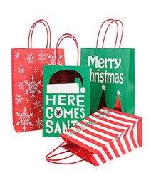 Christmas Paper Gift Bag With Handle Red Green Kraft Paper Bags Stripe Snowflake Print Xmas Gift Paper Bag Sweets Candy Pouch DBC 3012297