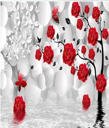 Custom Po Wallpaper 3D Stereo Original 3d sphere background rose tree reflection TV background wall Wall Mural Wall Paper Paint3701430