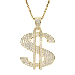 Pendant Necklaces Hip Hop CZ Stone Paved Bling Iced Out Big Size Dollars Money Sign Pendants Necklace For Men Rapper Jewelry Drop