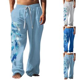 Men's Pants 3D Print Side Pockets Elastic Drawstring Design Trousers Big Tall Indoor Boy Long Stilt Taupe