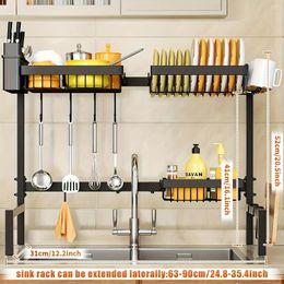 Kitchen Storage 1pc Dish Rack 3 Baskets Sink Drain Multifunctional Large-capacity Rust-proof Draining For Countertop