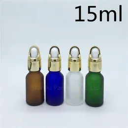 Storage Bottles Travel Bottle 15ml Amber Green Blue Transparent Frosted Glass Essential Oil 15cc Perfume Dropper 12pcs/lot