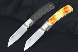 High End Folding Blade Knife D2 Satin Blade Carbon Fiber/Cow Bone Handle Outdoor Camping Hiking Survival EDC Pocket Knives