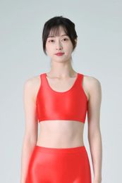 Women's Swimwear MJINM Glossy Silky Smooth Sports Bottoming Undershirt Yoga Thin Section Tight Short Back I-beam