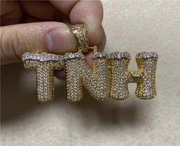 Custom Letters Name Pendant Necklace Double Colour With 4mm Tennis Chain Rope Chain For Men Women Cubic Zircon Hip Hop Jewellery Gift8733820