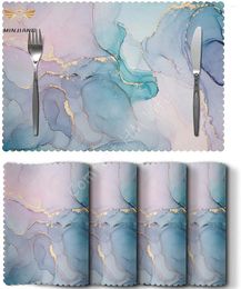 Table Mats Marble Placemats Set Of 4 Abstract Teal Purple Gold Heat-Resisting Waterproof Non Slip Polyester Place Decor