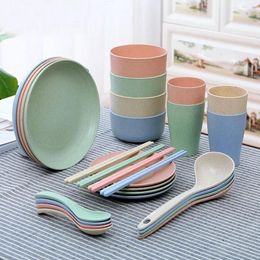 Bowls Eco-friendly Wheat Straw Bowl Plastic Household Cup Plate Single Pack Cereal Fruit Fork Gift Tableware Rice