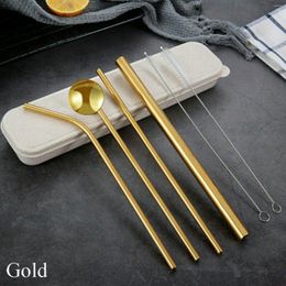 Drinking Straws 6Pcs/set Metal Straw Set Gold 304 Stainless Steel Tableware Reusable Party Supplies