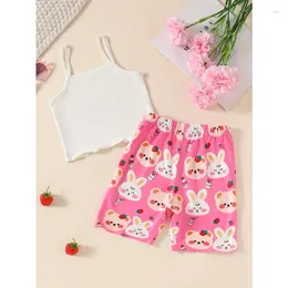 Home Clothing Girls Cute Loungewear Pyjamas Set With Bear Print Kids' Cosy Pyjama Sets