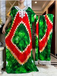 Ethnic Clothing 2024 New African Womens Dashiki 100% Cotton Floral Dress with Printed Tie Short Slave Maxi Loose African Elegant Abaya T240510