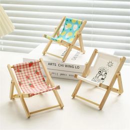 Decorative Figurines 10cm Mini Foldable Beach Chair Creative Desktop Display Rack Canvas Microlandscape Ornament Mobile Phone Holder