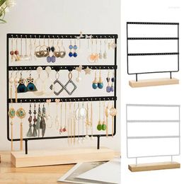 Decorative Plates 3-Tiers 72 Holes Earring Display Holder Metal 3 Layers Jewelry Storage Organizer Wood Base Stand Ear Stud Rack