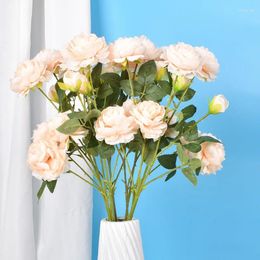 Decorative Flowers 3 Heads Artificial Peony Branch Wedding Table Vase Decors Autumn Decor Home Accessories Christmas Decorations 2024