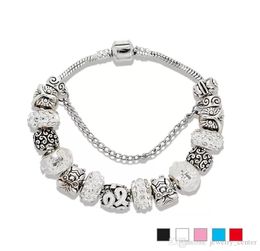 925 Sterling Silver plated Owl Charms Clear CZ Diamond beads Bracelet for Charm Bracelet Women's Gift Jewelry7356473