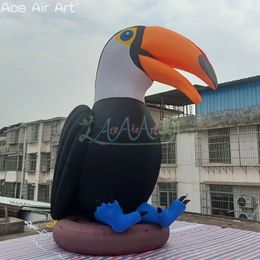 Partihandel 5m 16,4ft hög eller anpassad uppblåsbar Toucan -modell Black Bird Mockup med gratis fläkt för utomhusdekoration eller marknadsföring i Park