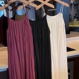 Casual Dresses Sleeveless For Women Solid Loose Summer Clothing Ladies Holiday Fashion Simple Spaghetti Strap Design Chic Soft