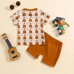 Clothing Sets Toddler Baby Boys Summer 2Pcs Casual Outfits Short Sleeve Checkerboard Print Shirt Elastic Waist Shorts Set