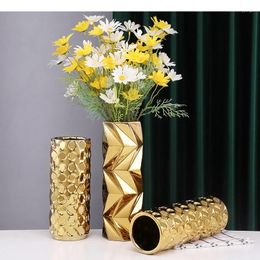 Vases Gold-plated Ceramic Vase Light Luxury Tabletop Hydroponic Flower Arrangement Modern Home Decoration Accessories