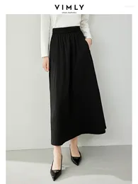 Skirts Vimly Women's Black Long Skirt 2024 Spring In Elegant A-line Elastic Waist Female Swing Maxi Woman Clothing M6068