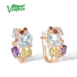 Backs Earrings VISTOSO Real 14K 585 Rose Gold For Lady Glamorous Sparkling Diamond Muti-Color Gems Gorgeous Wedding Party Fine Jewellery