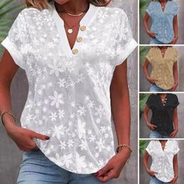 Women's Blouses Women Floral Embroidered Top V-neck Blouse Stylish Lace Summer Tops For Loose Fit Shirt