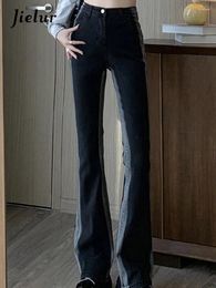 Women's Jeans Gradient Spell Colour Fashion Women's High Waist Slight Stretch Full Length Korean Style Slim Female Flare Pants