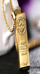 Stainless Steel Necklace Iced Out Golden Bar Shape Pendant Round Box Chain Fortune Charm Necklace Hip Hop Mens Christmas Gift1443521
