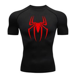 Mens Spider Print Compression Shirt Quick Dry TShirt Gym Running Jersey Breathable Short Sleeve Spring Summer M3XL 240506