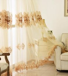 Luxury European Embroidered Beige Tulle Curtains For Living Room Balcony White Voile Sheer Curtains Fabric For Bedroom WP16030 Y23051612