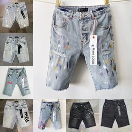 2024 designer purple jeans men purple jeans designer mens slim fit ripped patch denim shorts cargo jean shorts vintage ripped graffiti high quality quarter pants 40