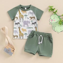 Clothing Sets 0-3Y Baby Boys Summer Outfits Animal Print Short Sleeves T-Shirt And Elastic Shorts Set For 2 Piece Toddler Clothes