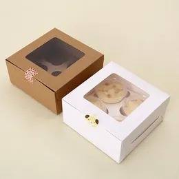 Party Decoration 4Holes Muffin Package Boxes With Window 16x16x7.5cm Paper Gift Box Cake Packaging For Dessert Contains Supplies
