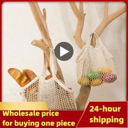 Storage Bags Long Bolsas De Compra Short Handle Net Tote Cotton Thread Bag Vegetable Handbag Grocery Friut