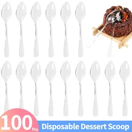 Disposable Flatware 100 Pcs Dessert Scoop Plastic Mini Ice Cream Spoon Western Wedding Party Tableware Kitchen Accessories Tools