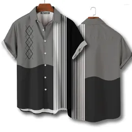 Men's Casual Shirts Checkered Stripe Shirt Short Sleeved Top Summer Hawaiian For Male Oversized Streetwear Original Men Clothing